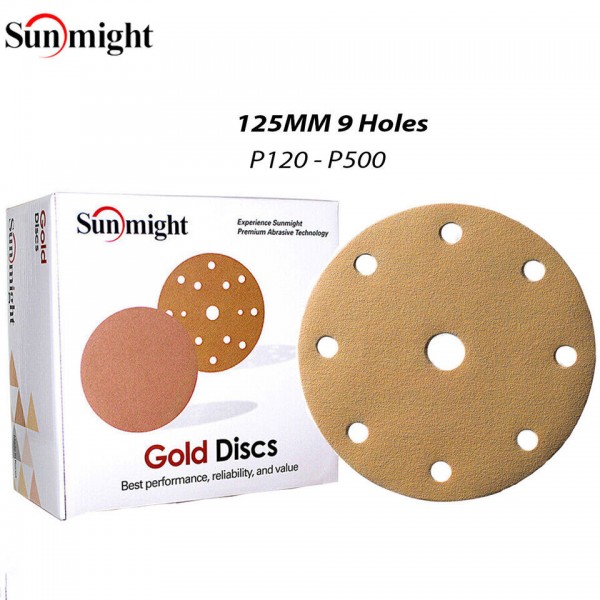 SANDING DISCS GOLD 125mm Discs 9Hole Premium Sandpaper Hook n Loop P120-P500