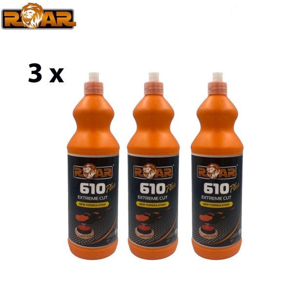 3 x ROAR 610 PLUS EXTREME CUTTING POLISH POLISHING VALETING COMPOUND 1KG