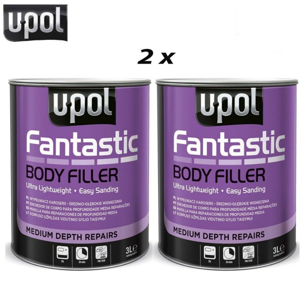 2 X U-POL FANTASTIC POLYESTER CAR BODY FILLER 3LTR FANT/3 WITH BPO HARDENER