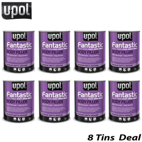8 X U-POL FANTASTIC POLYESTER CAR BODY FILLER FANT/3 WITH BPO HARDENER 3LTR