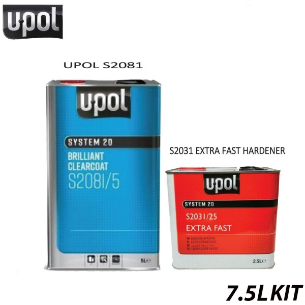 U-POL S2081 CLEAR COAT LACQUER HS 2K WITH S2031 EXTRA FAST HARDENER 7.5LTR KIT