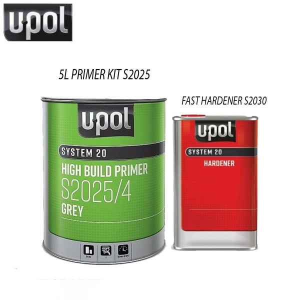 U-POL S2025 HIGH BUILD 2K PRIMER WITH S2030 UPOL HARDENER GREY 5LTR KIT